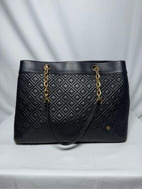 Tory Burch Fleming Quilted Leather Tote – Black/Gold